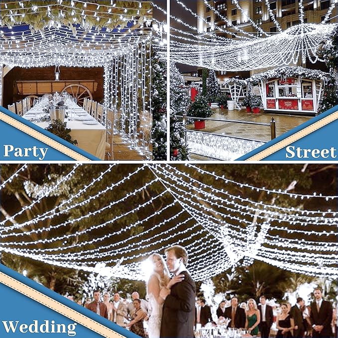 XURISEN 403FT 1000 LED String Lights Outdoor Green Wire Christmas Lights 8 Modes &amp Timer Waterproof Fairy Lights Plug in for Party Wedding Yard Garden Indoor/Outdoor Decorations(Cool White)