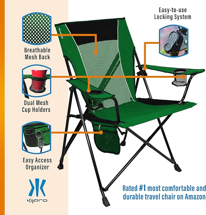 Kijaro Dual Lock Portable Camping Chairs - Enjoy the Outdoors with a Versatile Folding Chair Sports Chair Outdoor Chair &amp Lawn Chair - Dual Lock Feature Locks Position – Jasper Green