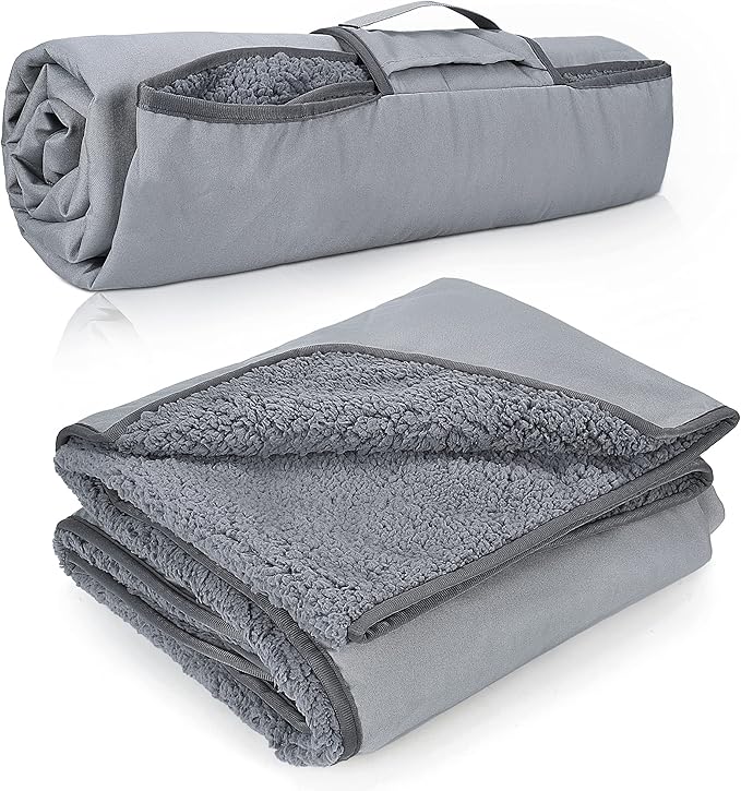 Tirrinia Waterproof Outdoor Blanket with Sherpa Lining Windproof Triple Layers Warm Comfy Foldable for Camping Stadium Beach Picnic Grass Concerts Car Dog 51''X 59'' &amp 59''X 80''