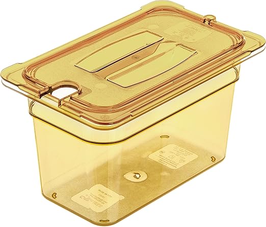 Carlisle FoodService Products StorPlus High-Heat 1/6-Size Food Pan 6 Deep Food Storage Container with 4 Quart Capacity High Heat Plastic 1/6 Size Amber (Pack of 6)