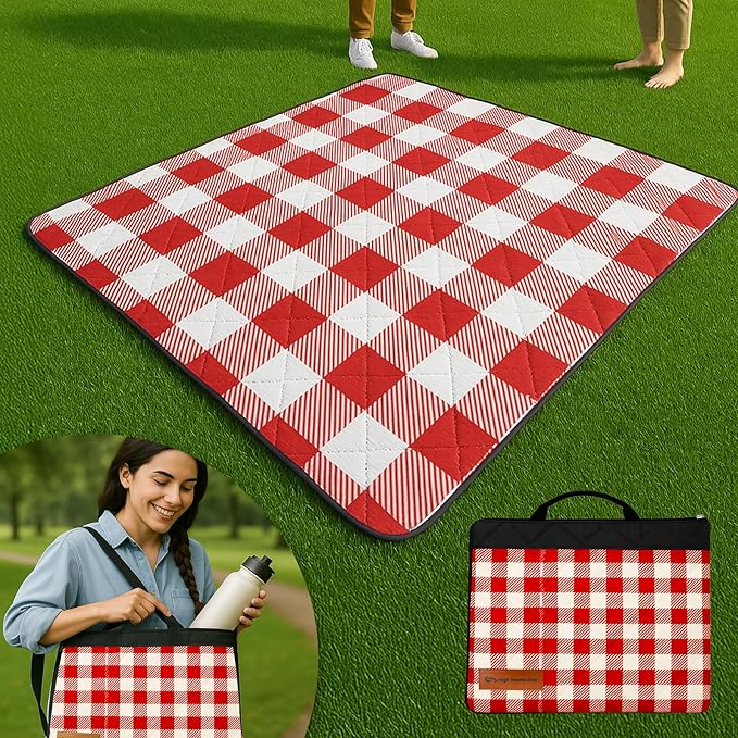 Picnic Blanket Waterproof Foldable – 2-in-1 Picnic Mat and Bag Large Outdoor Beach Mat Compact &amp Portable Picnic Blankets for Travel Camping Park or Family Use (Red)