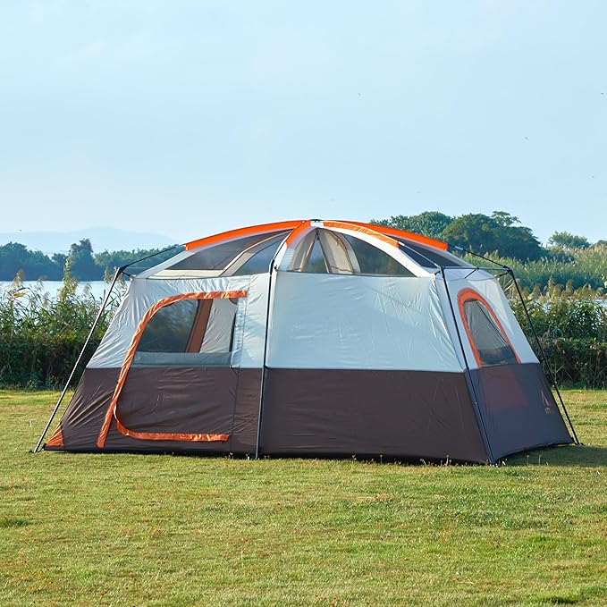 KTT Extra Large Tent 8-10-12 PersonFamily Cabin Tents2 Rooms3 Doors and 3 Windows with MeshStraight WallWaterproofDouble LayerBig Tents for OutdoorPicnicCampingFamily Gathering