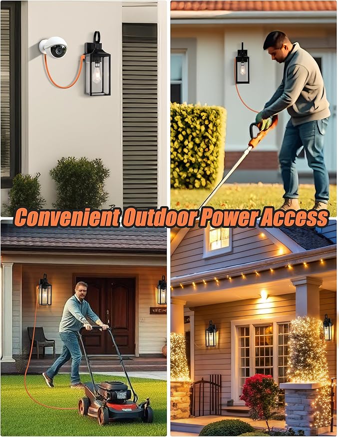 19 Large Outdoor Light Fixture with Outlet Black Outdoor Wall Lights with Outlet Exterior Lighting Fixtures Outside Lights for House Wall Mount Waterproof Wall Sconce Lamp for Front Door Garage