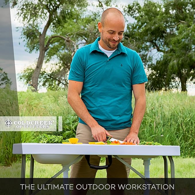 Coldcreek Outfitters Outdoor Washing Table Sink Portable and Foldable Large Dual-Sink Design