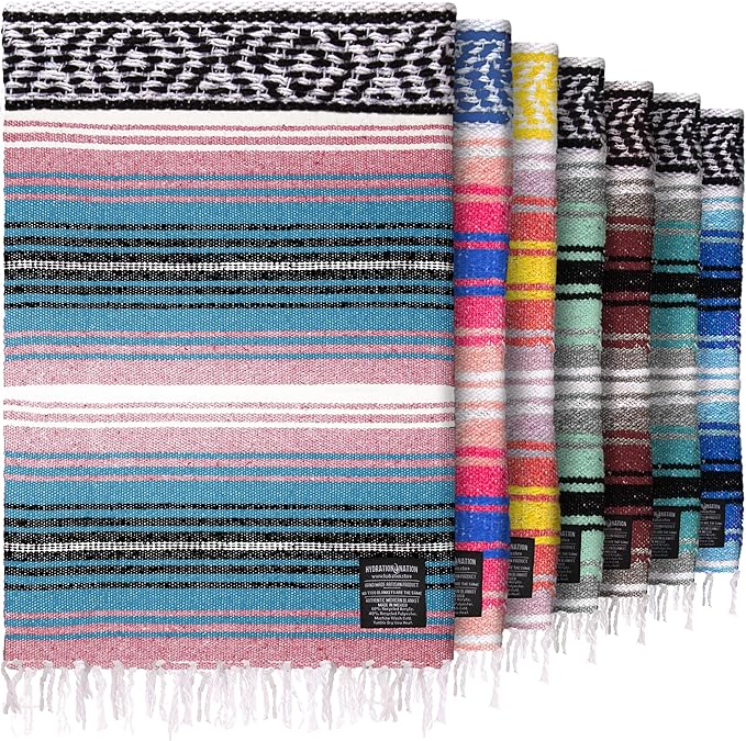 Hydration Nation Authentic Large Handwoven Mexican Striped Throw Blanket - Soft Durable Eco-Friendly - 70x50 - Cotton Candy