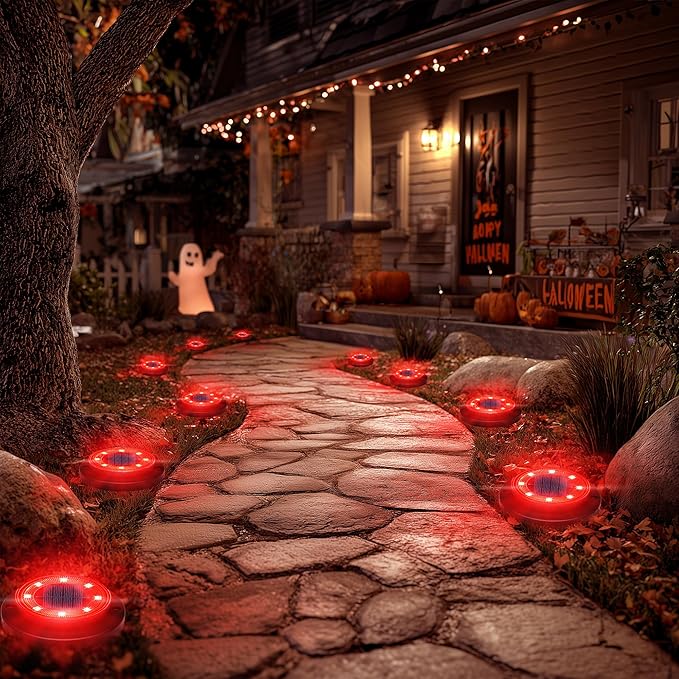 Flacchi Solar Ground Lights - Solar Powered Lights Outdoor Solar Disk Light Waterproof Landscape Light for Patio Yard Pathway Walkway Driveway (Red 12 Pack)