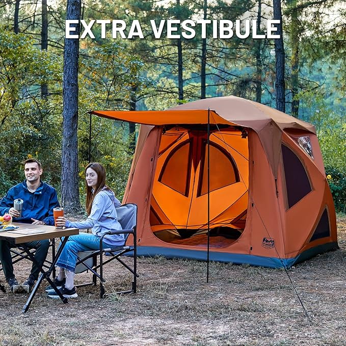 TIMBER RIDGE Instant Pop Up Hub Tent 4 Person Portable Weather Resistant Camping Tent 60 Second Set-Up Easy Up Tents with Rain Fly and Carry Bag Orange