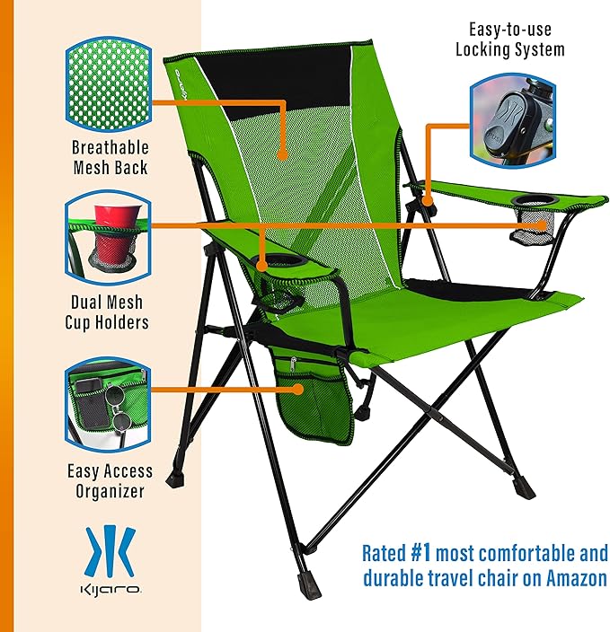 Kijaro Dual Lock Portable Camping Chairs - Enjoy the Outdoors with a Versatile Folding Chair Sports Chair Outdoor Chair &amp Lawn Chair - Dual Lock Feature Locks Position – Ireland Green