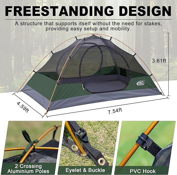 2 Person Backpacking Tent Waterproof Windproof Two Person Tent Lightweight Easy Setup 2 Man Tent for Camping Hiking Cycling