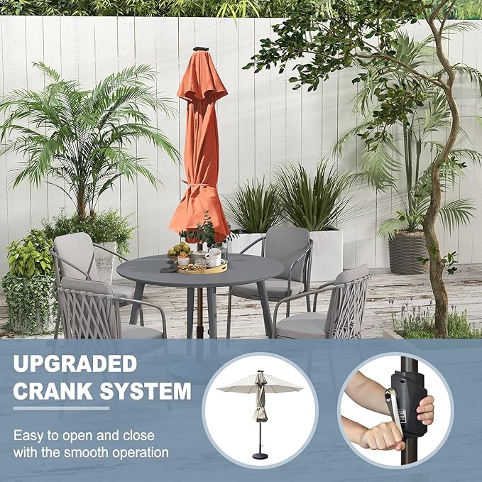 EliteShade USA 10-Year-Non-Fading 10Ft Market Umbrella with 80 LED Lights Patio Umbrella Outdoor Table Umbrella with Ventilation（Rust）
