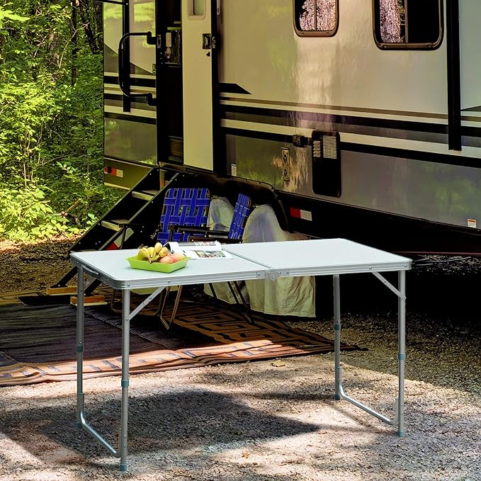 Outsunny 47 Folding Camping Table with Height Adjustability Lightweight Portable Table with Carry Handle Outdoor Folding Table Camping Accessories