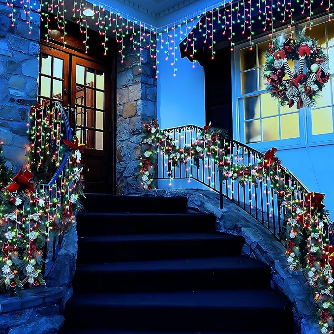 Toodour Red &amp Green Christmas Icicle Lights 29.5ft 360 LED Icicle Lights 8 Modes 60 Drops Window Curtain Led Christmas Light Icicle Twinkle Light for Eaves Party Wedding Xmas Decorations