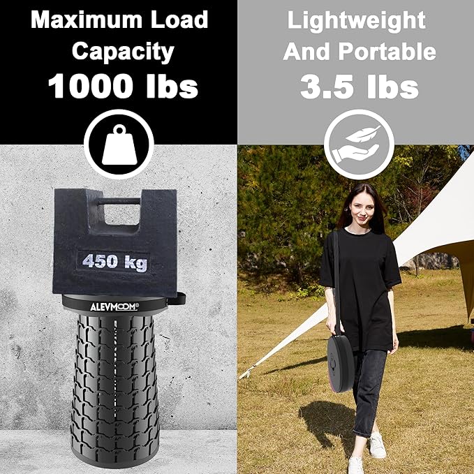 ALEVMOOM Upgraded 19.7 XXL Collapsible Stool with Cushion Portable Telescoping Stool Capacity 1000lbs Heavy Duty Retractable Folding Chair for Adults for Camping Fishing Hiking BBQ