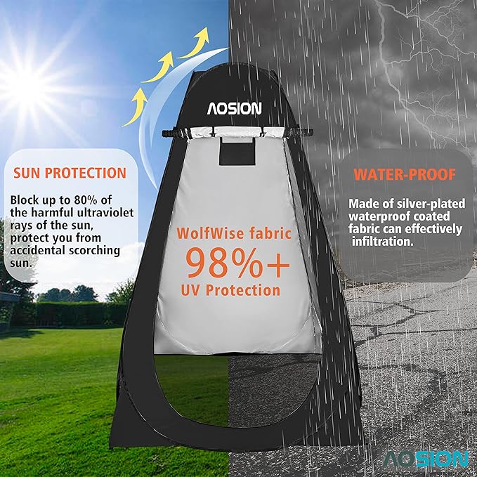 AOSION Privacy Shower TentPop Up Changing TentCamp Bathroom Changing Dressing RoomSun Sunshade Canopy Outdoor Rain Shelter for Camping Hiking Beach Picnic Fishing. (Black)