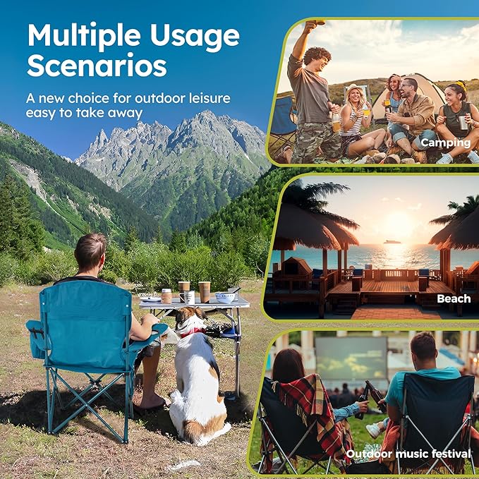 ALPHA CAMP Camping Chair 2 Pack Portable Chair with 3-Can Cooler Folding Chair with Side Pocket and Cup Holder Collapsible for Camping Tailgates Beach Fishing and Sports2PC