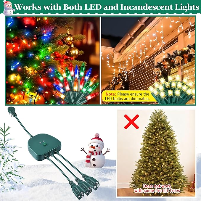 Christmas Light Controller with Remote Create Dazzling Lighting Displays with Multiple Functions Timer Dusk to Dawn Sensor Adjust Speed for Holiday Xmas Lights(3 Channel 14 Functions)