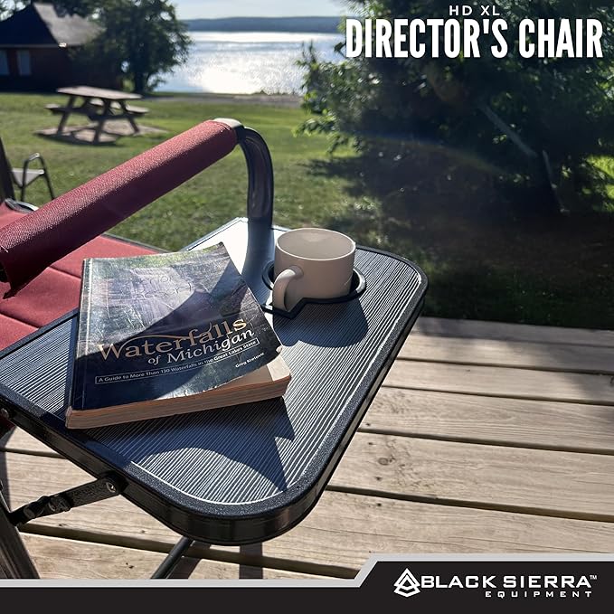 XL Directors Chair with Foldable Side Table Heavy Duty Camp Chair supports 400 Lbs Oversize Outdoor Folding Seat with High Back and Padded Armrests for Lawn Beach Tailgating Sports
