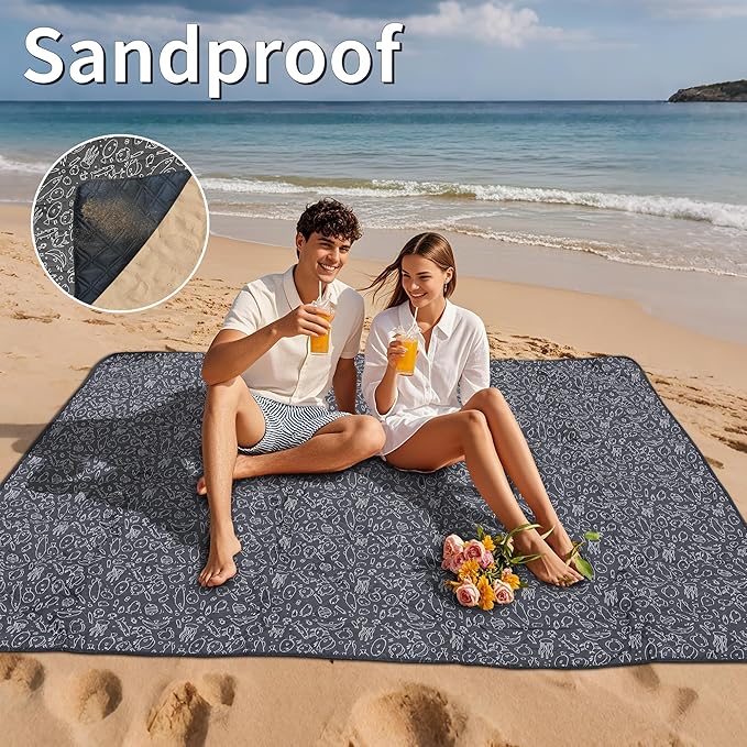 Outdoor Picnic Blanket Black Fish 80x80 Large Sandproof Beach Blanket Waterproof Picnic Blankets Foldable for Caming Beach Outdoor Activities.