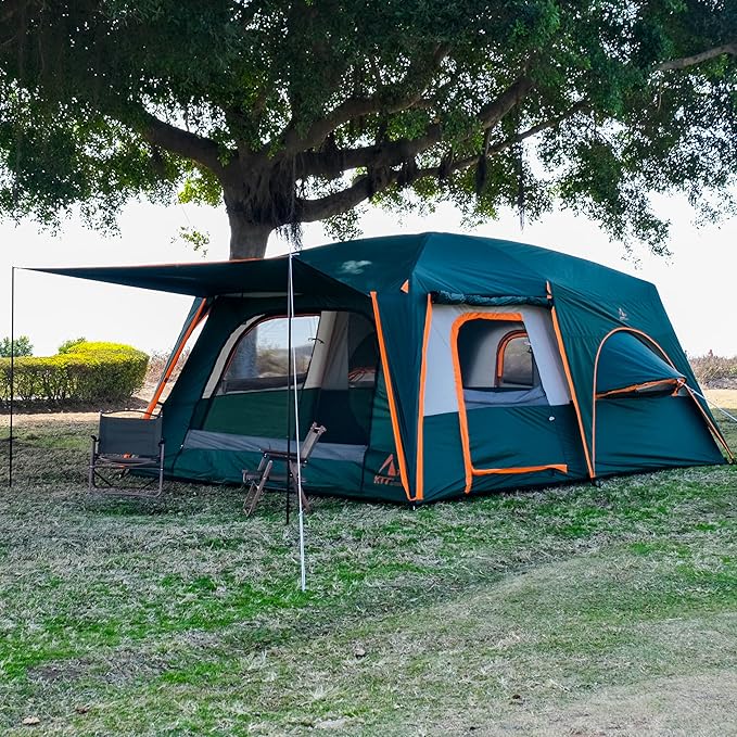 KTT Extra Large Tent 8-10-12 PersonFamily Cabin Tents2 Rooms3 Doors and 3 Windows with MeshStraight WallWaterproofDouble LayerBig Tents for OutdoorPicnicCampingFamily Gathering