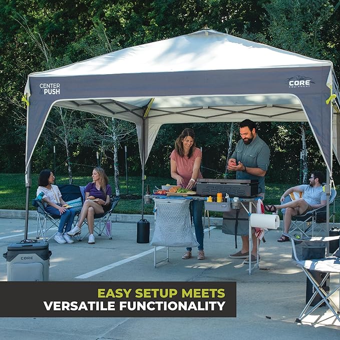 CORE 10 FT x 10 FT Instant Pop Up Canopy Tent | Portable Straight Leg Outdoor Gazebo Shelter with Wheeled Carry Bag | Perfect for Camping Beach Picnic Backyards BBQ Tailgate Patio and Party