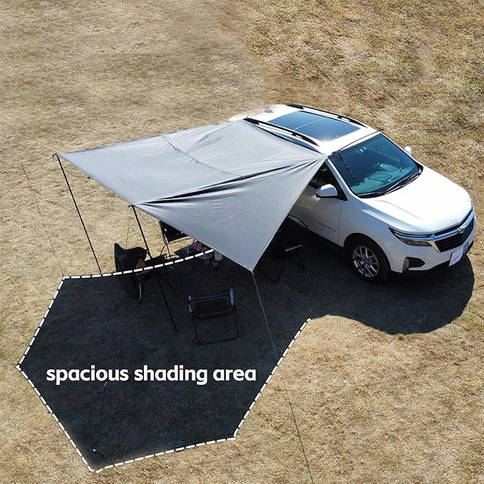 Car Awning Camping SUV Sun Shelter Waterproof Universal Tent Canopy Anti-UV for Van Campervan Caravan Truck Vehicle (Black 2x3m)