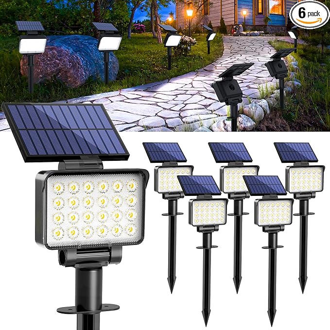 Solar Spot Lights Outdoor Waterproof for Flag Tree House Garden Yard Landscape Spotlights for Accent Uplighting Halloween Christmas Decorations-6 Pack
