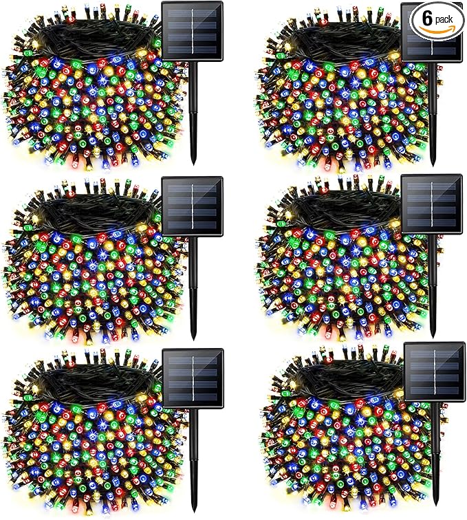 6 Pack Solar Chrismas Lights Outdoor 285 FT Total 720 LED Solar String Lights for Outside with 8 Modes &amp Memory Function Waterproof Twinkle Light for Xmas Tree Yard Party Decorations (Multicolor