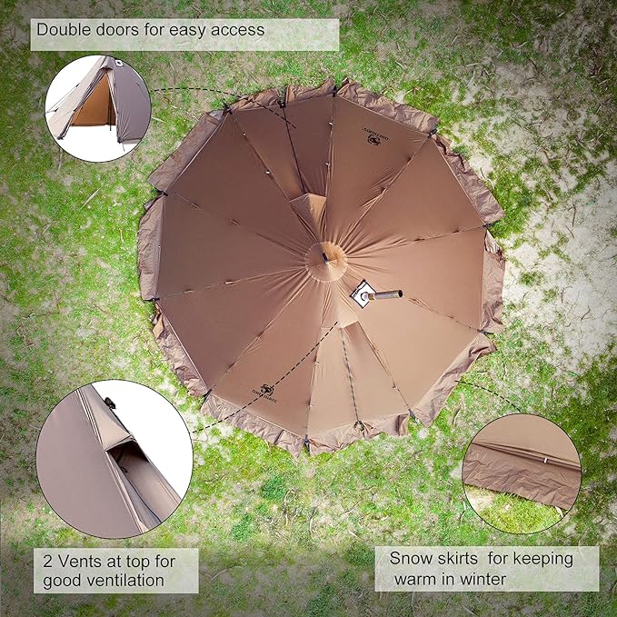 OneTigris Rock Fortress Hot Tent with Stove Jack 4 Season 4-6 Person Tipi for Camping Backpacking Hunting Fishing - Waterproof Wind-Proof