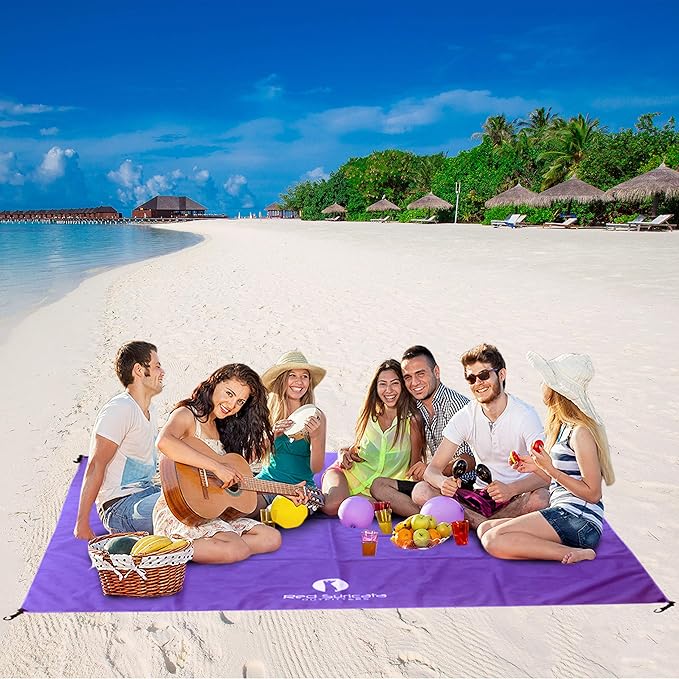Red Suricata Sand Free Beach Mat – Large Sandproof Beach Blanket Sandless Waterproof – Fits and Matches Beach Canopy - Oversized Sand Proof Beach Mats for Outdoor Picnic Camping (Medium Purple)