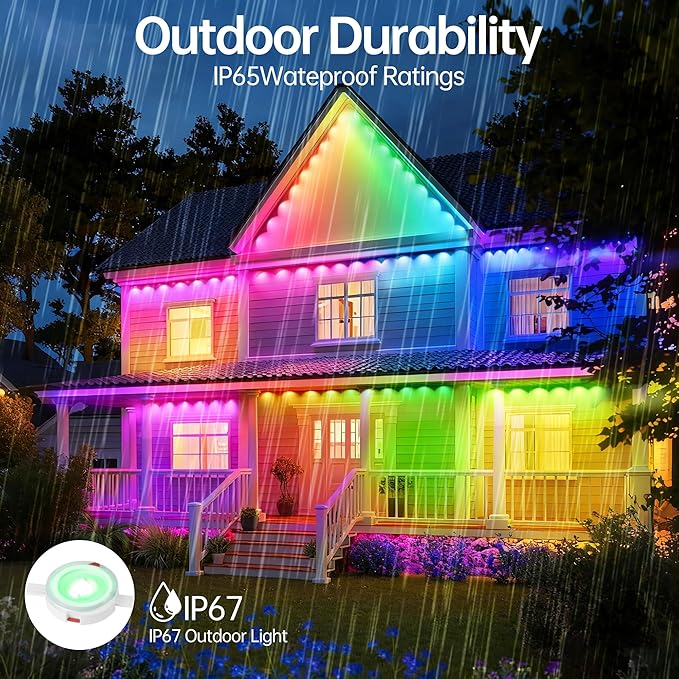 Permanent Outdoor Lights 350ft RGB+IC Outdoor String Lights App Control IP67 Waterproof120 Scene Modes Decorations for Home Christmas LightsHalloweenHoliday DailyBirthdayParty( 175ft*2pack)