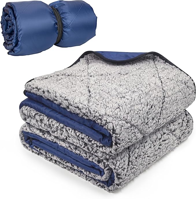 Tirrinia Waterproof Outdoor Blanket with Sherpa Lining Windproof Triple Layers Warm Comfy Foldable for Camping Stadium Beach Picnic Grass Concerts Car Dog 51''X 59'' &amp 59''X 80''