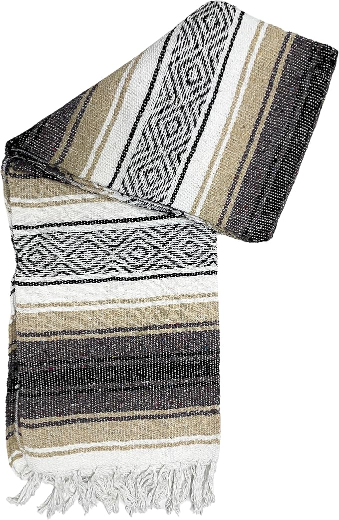 Genuine Oversized Artisan Mexican Falsa blanket (72inx48in) -Authentic Handcrafted Yoga Blanket Beach Throw Camping Essential Picnic Mat or Outdoor Wrap