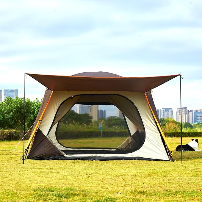 KTT Extra Large Tent 12 PersonFamily Cabin TentsAwning2 Rooms4 Doors and 4 Windows with MeshStraight WallWaterproofDouble LayerBig Tent for OutdoorPicnicCampingFamily Gathering