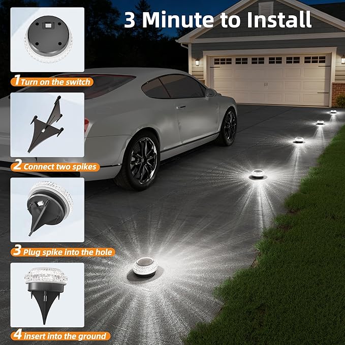 VOLISUN Solar Ground Lights Outdoor8 Pack Flat Solar Pathway LightsIP67 Waterproof Solar Powered Disc LightsLandscape Lighting for Garden Yard Walkway Patio DrivewayCool White