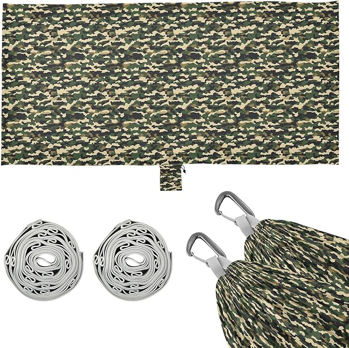 ALAZA Army Camo Green Camouflage Camping Hammocks Single or 2 Person 500 lbs Portable Parachute Travel Hammock w/Tree Straps for Hiking Backpacking Indoor Outdoor