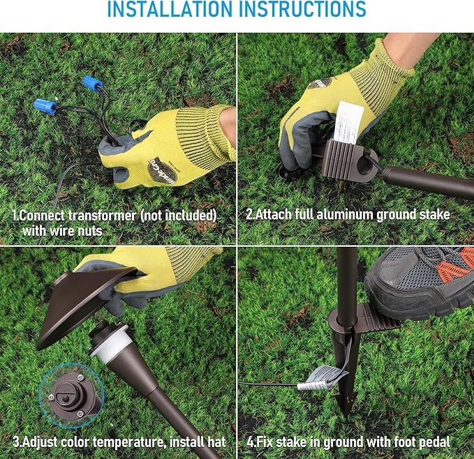 LEONLITE Update 5CCT Low Voltage Pathway Lights LED Landscape Path Lights 1800/2700/3000/4000/5000K Flat Cone Head 12-24V AC/DC IP65 Outdoor Walkway Light Oil Rubbed Bronze Aluminum Pack of 6