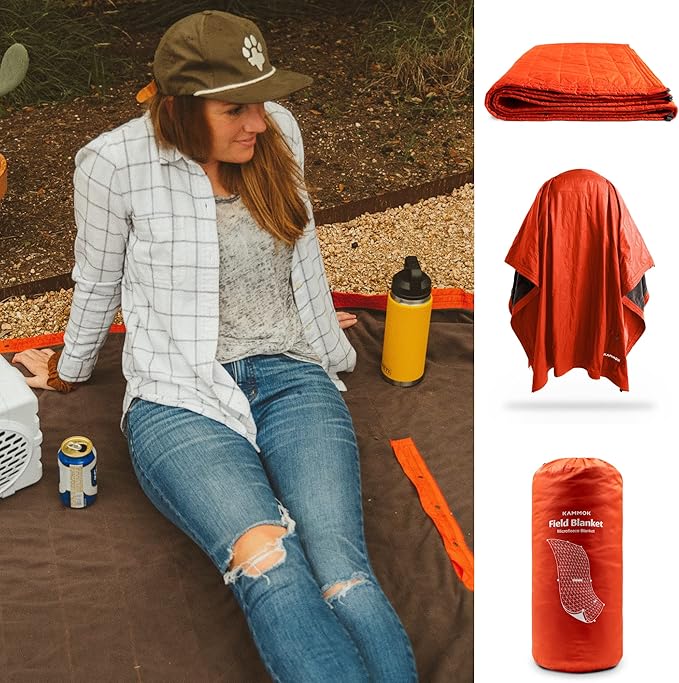 KAMMOK Field Blanket - Microfleece Water Resistant Portable Durable Indoor/Outdoor Camp Blanket (84 in × 50 in) - Pine Green