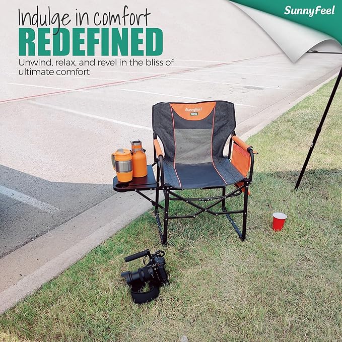 SUNNYFEEL Camping Directors Chair Heavy DutyOversized Portable Folding Chair with Side Table Pocket for Beach FishingTripPicnicLawnConcert Outdoor Foldable Camp Chairs