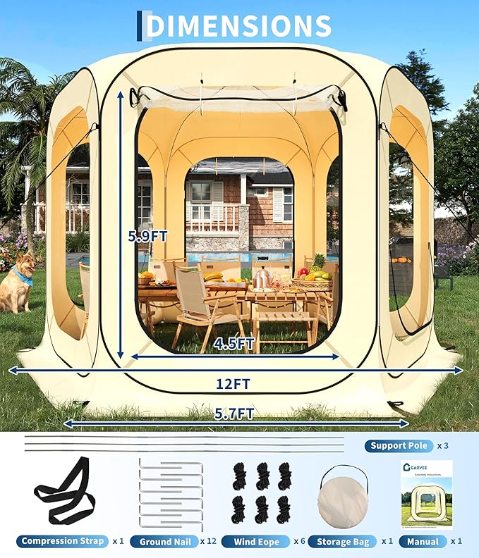12×12 ft Outdoor Dome Winter Tent Clear Pop Up Garden Patio Shelter Rainproof Sports Screen Enclosed Room for Backyard Parties Events