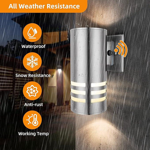 2 Pack Dusk to Dawn Sensor Outdoor Wall Sconce Anti-Rust Waterproof Up Down Wall Mount Lights with Stainless Steel 304 for Porch Patio Garage Doorway (8.7 Height UL Listed No Bulbs)