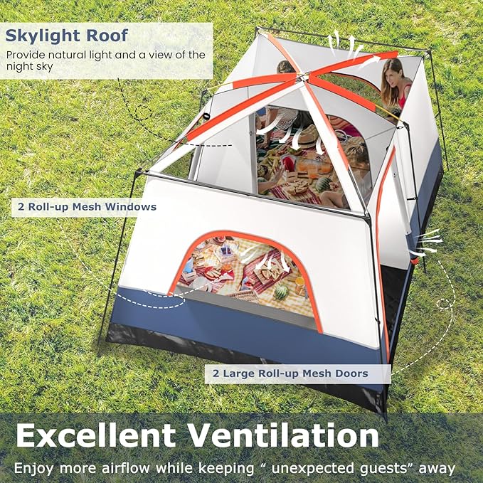 KOTEK 6-8 Person Tents for Camping Family Tent with 2 Rooms 2 Doors 2 Mesh Windows Porch &amp Removable Rainfly Large Camping Tent for Outdoor Picnic Hiking Gathering