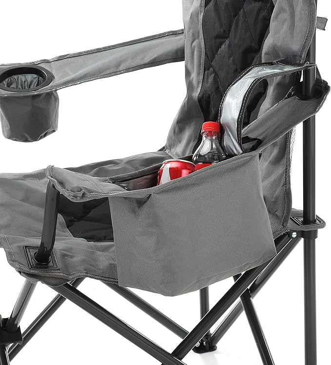 ARROWHEAD OUTDOOR Portable Deluxe Folding Camp Quad Chair w/Headrest Glass &amp Cup Holders Armest 6-can Cooler Heavy Duty Carry Bag 550 lbs Weight Capacity