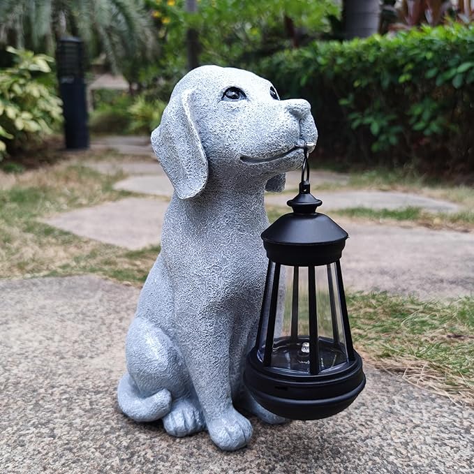 Solar Dog Outdoor Garden Statue with LED LightDog Solar Lights Lantern Outside Decorations for Yard Lawn Decor Statue for Patio Balcony Yard OrnamentUnique Dog Gifts for Mom