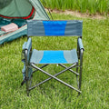 Lightweight Oversized Outdoor ChairPadded Folding Chairwith Side Table and Storage Pockets for IndoorOutdoor CampingPicnicsFishingBlue+Grey