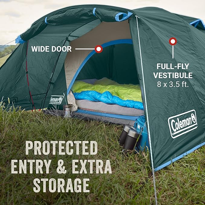 Coleman Skydome Tent with Full-Fly Weather Vestibule Weatherproof 4/6 Person Tent Sets Up in 5 Minutes &amp Protects from Water 20% More Headroom Than Traditional Shelters
