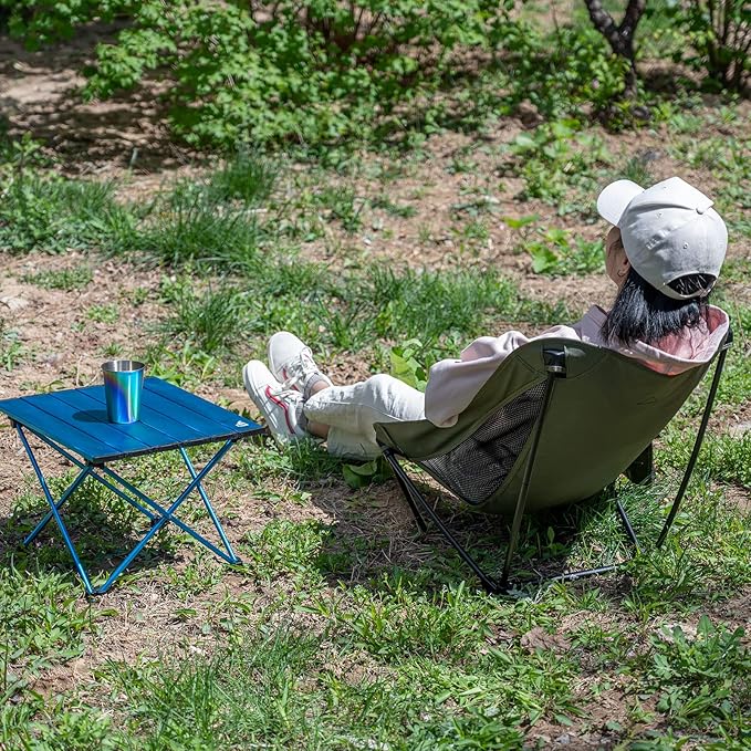 iClimb Low Ultralight Compact Camping Folding Chair with Side Pocket and Carry Bag (Green)