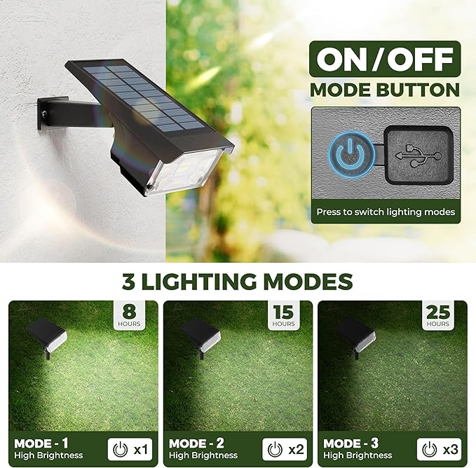 Kingsyard Solar Lights Outdoor Waterproof IP68 47 LEDs 3 Lighting Modes USB &amp Solar Powered Garden Yard Pathway Spot Lights for Outside Landscape Auto On/Off 6 Pack(Cool White)