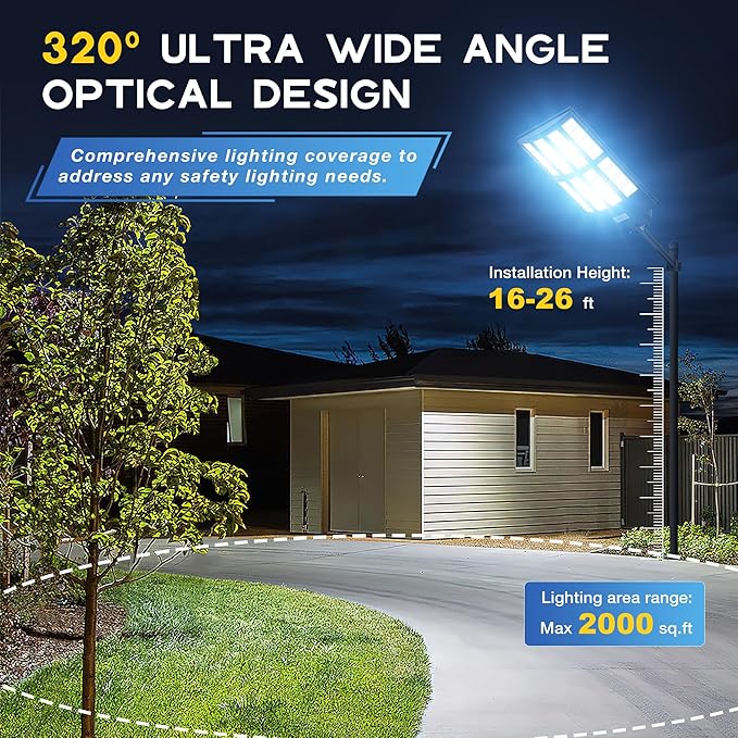 8000W Solar Lights Outdoor Waterproof 7000K Solar Street Light Motion Sensor 450000LM Solar Security Light IP66 Waterproof Solar Street Lights Outdoor Dusk to Dawn for Parking Lot Yard Farm