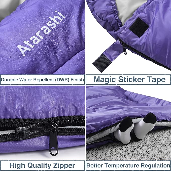 Atarashi Camping Sleeping Bag- 4 Seasons for Adults Light Warm Extra-Large with Compression Sack- Great for Hiking Backpacking &amp Outdoor Adventures