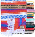 Del Mex Classic Mexican Blanket Large Authentic Woven Falsa Throw (70x50) Artisan Southwest Décor for Beach Yoga Outdoors (Orange/Pink/Blue)